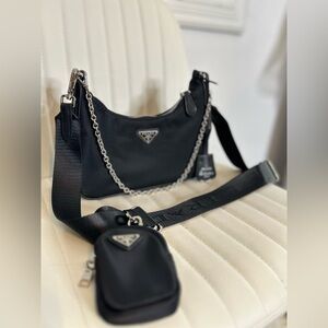Copy- Black nylon Crossbody Bag with Chain Detail *worn once